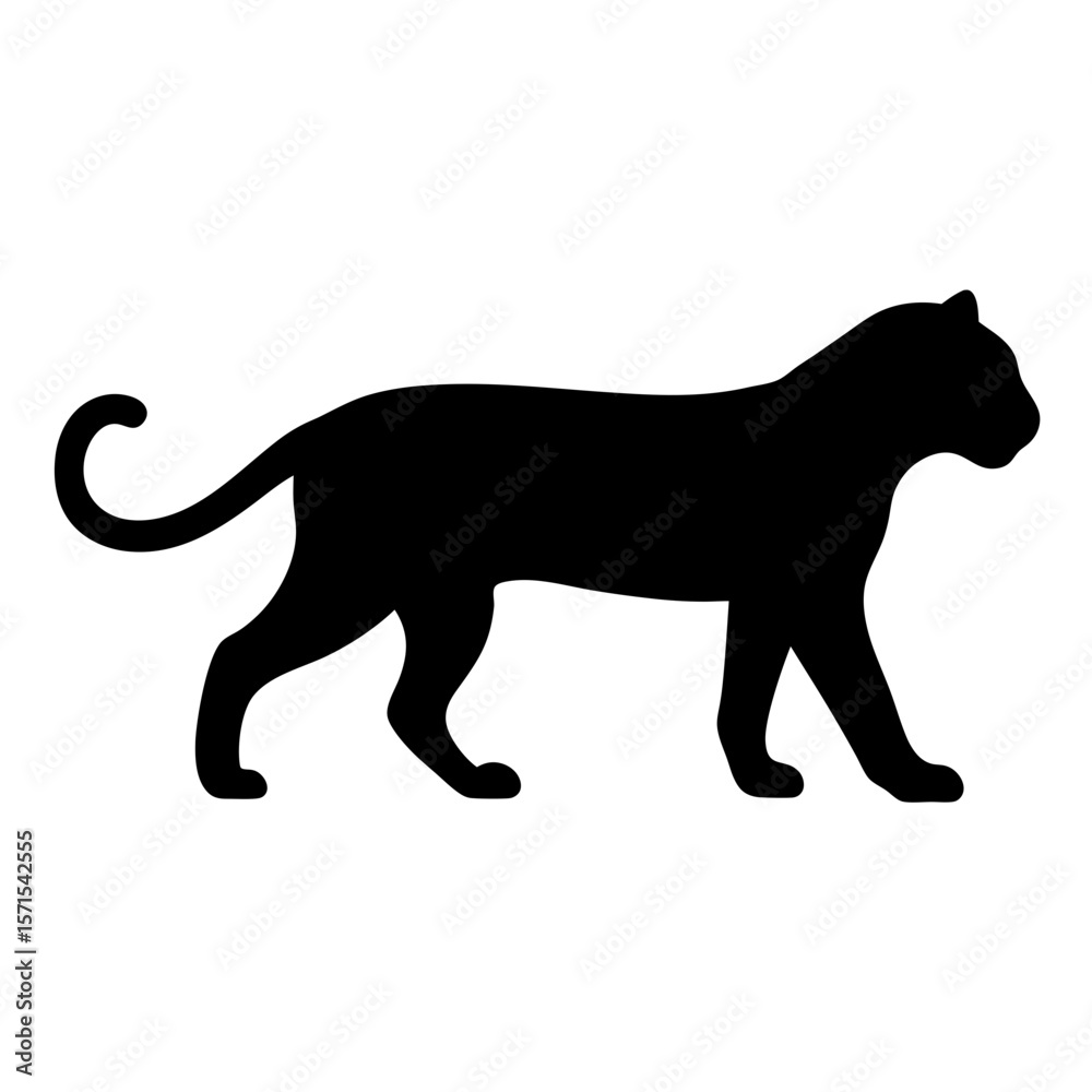 Obraz premium Silhouette of a large cat, possibly a panther, walking, in solid black
