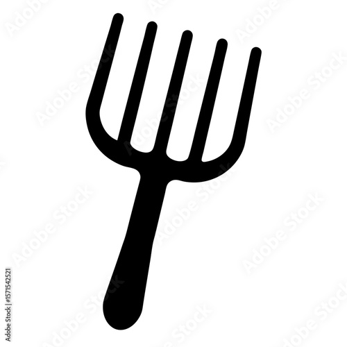 Single isolated silhouette of a fork with four tines standing upright