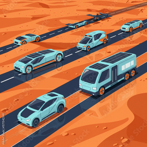 Futuristic Solar Cars on Mars – Vector