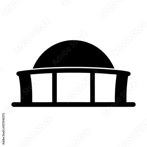 Black silhouette image of a building with a dome and pillars