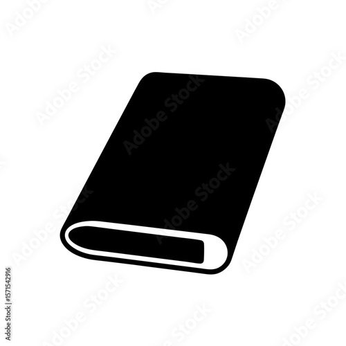 Simple black outline illustration of a generic book on a white background