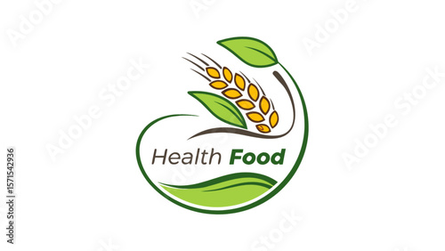 Healthy food logo design with wheat and leaves for organic products and natural food business identity design