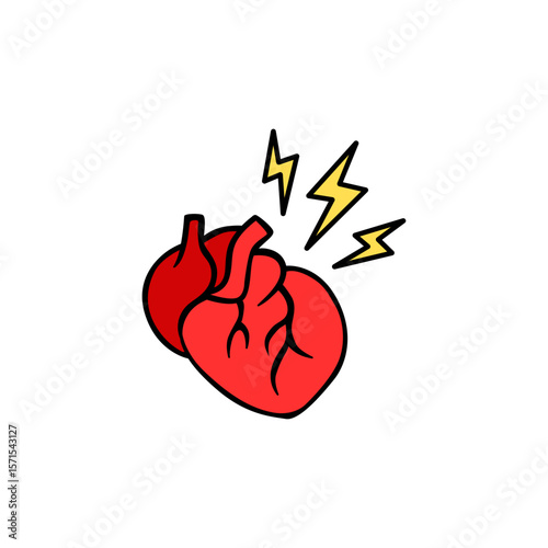Heart with yellow lightning shows excitement or electric energy. red color symbolizes intensity.
