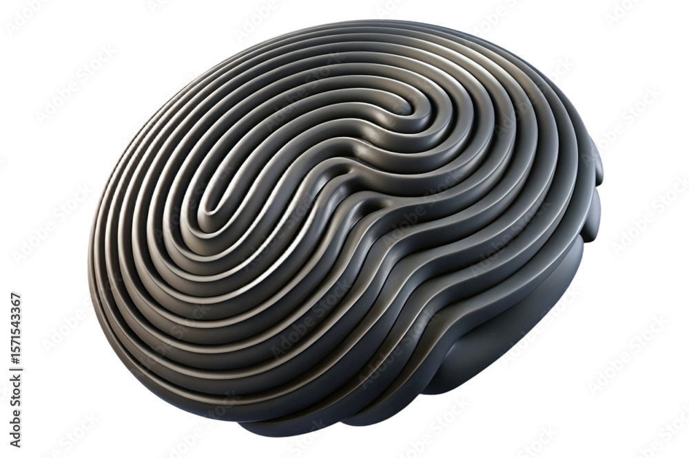 Fototapeta premium Abstract metallic fingerprint pattern with swirling lines isolated on transparent background