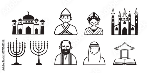 Extensive icon collection featuring diverse cultural and religious symbols ideal for representing global traditions beliefs and heritage in design projects presentations or educational materials
