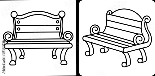 Bench Coloring Book Page – Outline Line Art Outdoor Seating Design for Kids and Adults