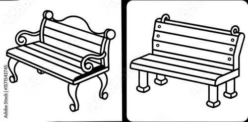 Bench Coloring Book Page – Outline Line Art Outdoor Seating Design for Kids and Adults