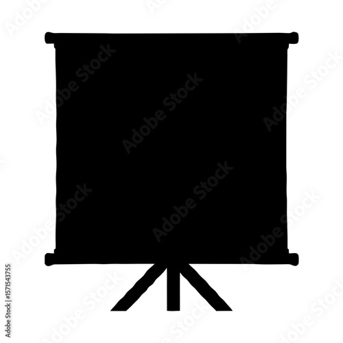 Black silhouette of a projection screen on a stand isolated on white
