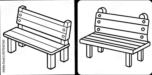 Bench Coloring Book Page – Outline Line Art Outdoor Seating Design for Kids and Adults