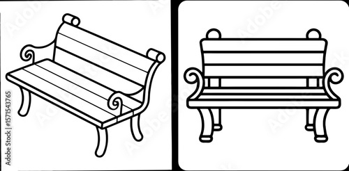 Bench Coloring Book Page – Outline Line Art Outdoor Seating Design for Kids and Adults