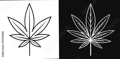 Cannabis Plant Coloring Book Page – Outline Line Art Medicinal Herb Illustration for Kids and Adults