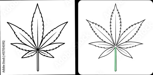 Cannabis Plant Coloring Book Page – Outline Line Art Medicinal Herb Illustration for Kids and Adults