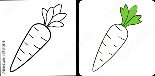 Carrot Vegetable Coloring Book Page – Outline Line Art Root Vegetable Illustration for Kids and Adults