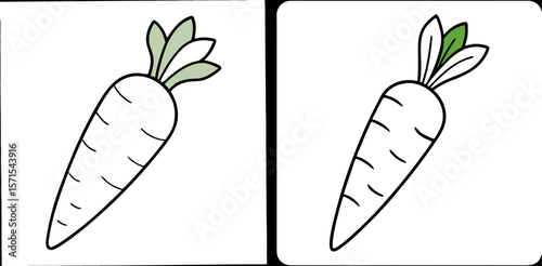 Carrot Vegetable Coloring Book Page – Outline Line Art Root Vegetable Illustration for Kids and Adults