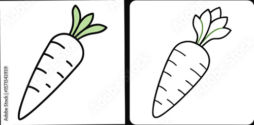 Carrot Vegetable Coloring Book Page – Outline Line Art Root Vegetable Illustration for Kids and Adults