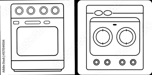 Electric Stove Coloring Book Page – Outline Line Art Kitchen Appliance Design for Kids and Adults