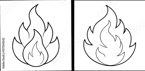 Fire Coloring Book Page – Outline Line Art Flame and Fire Illustration for Kids and Adults
