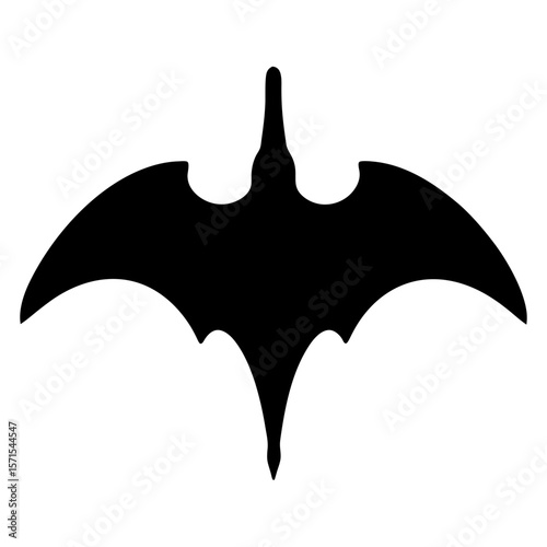 Abstract black silhouette resembling a creature with wings and a pointed tail