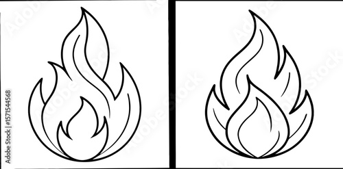 Fire Coloring Book Page – Outline Line Art Flame and Fire Illustration for Kids and Adults