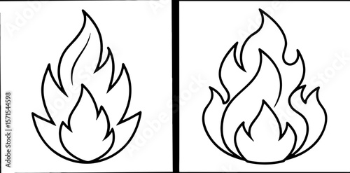 Fire Coloring Book Page – Outline Line Art Flame and Fire Illustration for Kids and Adults