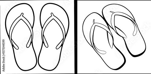Flip Flops Coloring Book Page – Outline Line Art Summer Footwear Design for Kids and Adults