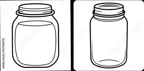 Glass Mason Jar Coloring Book Page – Outline Line Art Vintage Storage Container for Kids and Adults