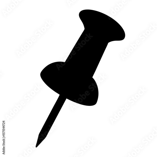 A black push pin on a white background provides graphic illustration