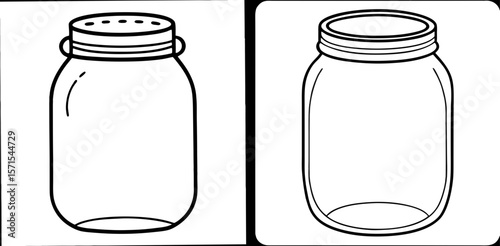 Glass Mason Jar Coloring Book Page – Outline Line Art Vintage Storage Container for Kids and Adults