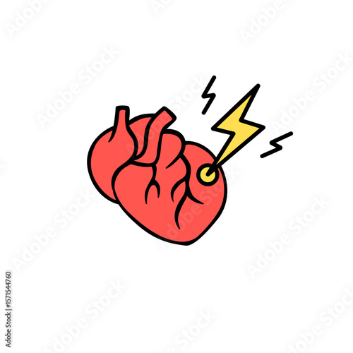 Red heart features a bold lightning bolt symbol. represents energy and dynamic emotions.