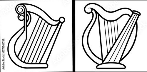 Harp Coloring Book Page – Outline Line Art Musical Instrument Design for Kids and Adults