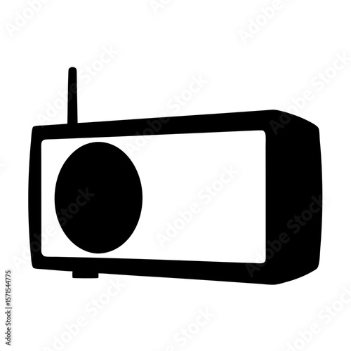 Simple vintage radio illustration with an antenna in silhouette style design