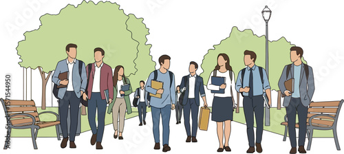 College students walking on campus illustration back to school university life