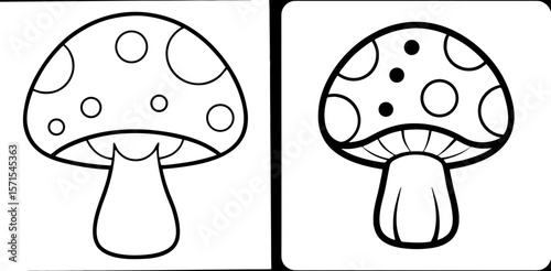 Mushroom Coloring Book Page – Outline Line Art Fungi Illustration for Kids and Adults