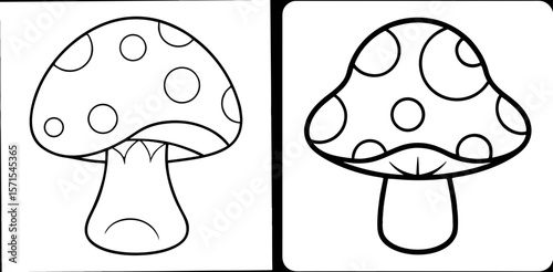Mushroom Coloring Book Page – Outline Line Art Fungi Illustration for Kids and Adults