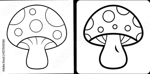 Mushroom Coloring Book Page – Outline Line Art Fungi Illustration for Kids and Adults