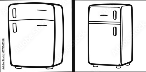 Refrigerator Coloring Book Page – Outline Line Art Kitchen Appliance Design for Kids and Adults