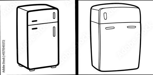 Refrigerator Coloring Book Page – Outline Line Art Kitchen Appliance Design for Kids and Adults