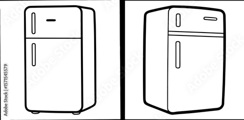 Refrigerator Coloring Book Page – Outline Line Art Kitchen Appliance Design for Kids and Adults