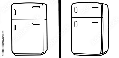 Refrigerator Coloring Book Page – Outline Line Art Kitchen Appliance Design for Kids and Adults