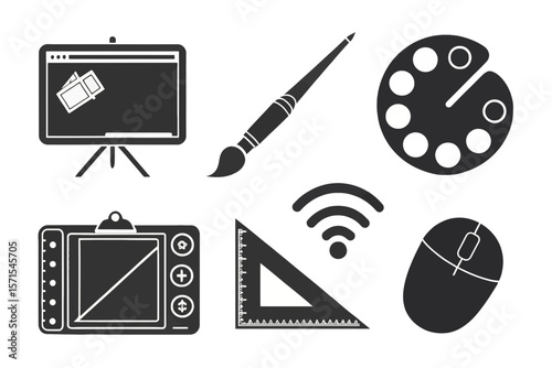 A set of graphic design tools icons isolated on white background