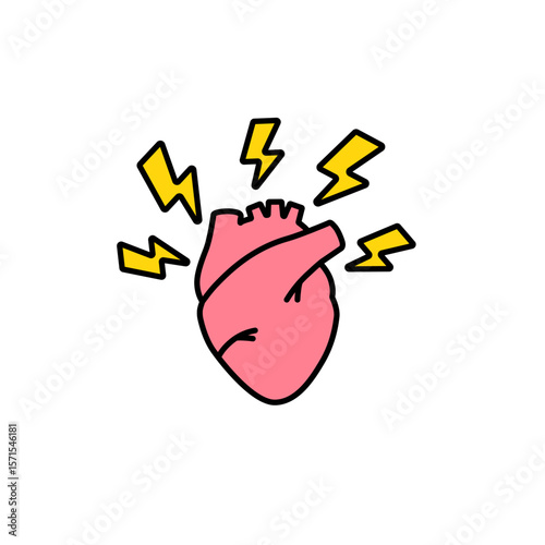 Heart with yellow lightning shows high energy and intense emotions. the style is bold and expressive.