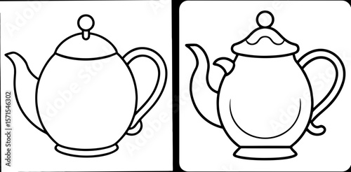 Teapot Coloring Book Page – Outline Line Art Classic Tea Kettle Design for Kids and Adults