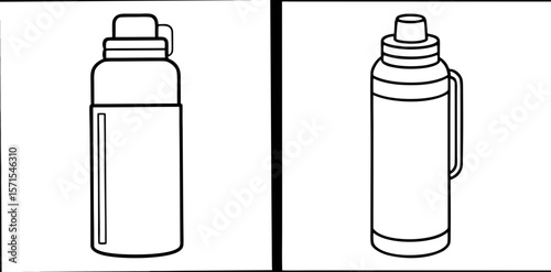 Thermos Bottle Coloring Book Page – Outline Line Art Insulated Drink Container for Kids and Adults