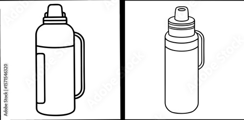 Thermos Bottle Coloring Book Page – Outline Line Art Insulated Drink Container for Kids and Adults