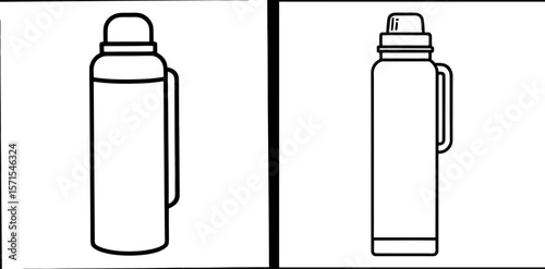 Thermos Bottle Coloring Book Page – Outline Line Art Insulated Drink Container for Kids and Adults