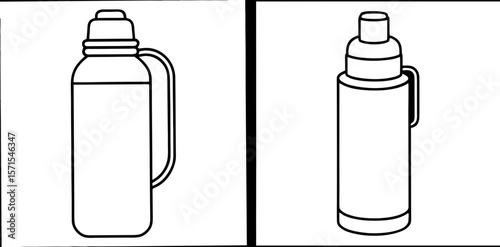 Thermos Bottle Coloring Book Page – Outline Line Art Insulated Drink Container for Kids and Adults