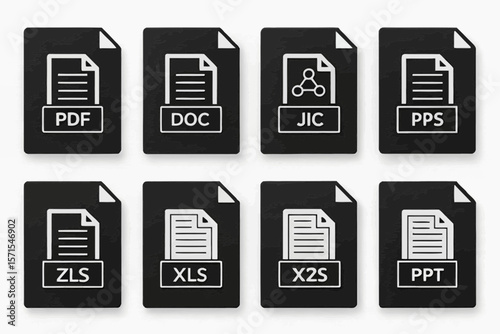 Collection of various file format icons isolated on white background