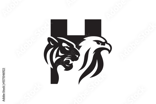 H Tiger Eagle logo Design Palash Vector Silhouette On White Background.01