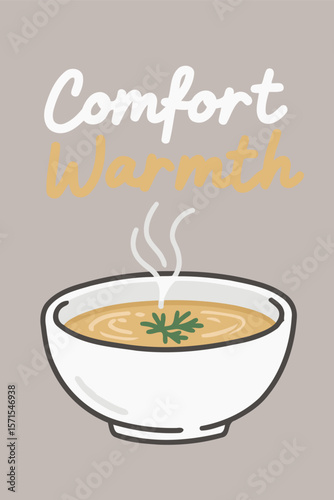 Comfort Warmth Soup Illustration with Steam and Herbs