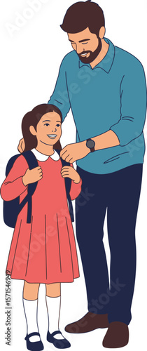 Father daughter going school illustration back to school fatherhood concept